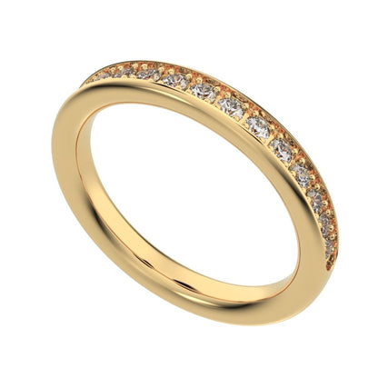 0.4Ct Round Cut Simulated Clear Diamond dainty Minimalist channel Stackable half eternity 14K / 18K Solid Yellow Gold everyday wedding band