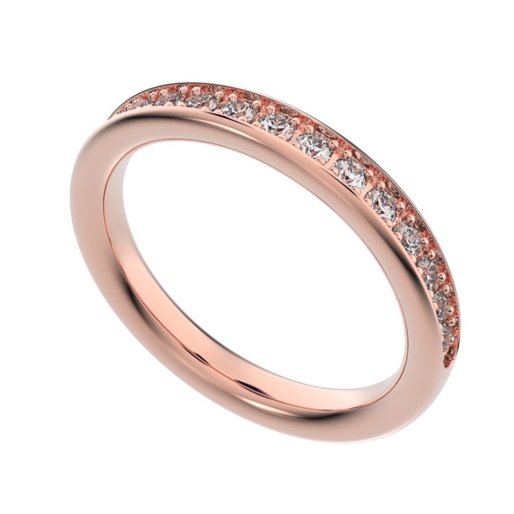 0.4 ct Round Cut Moissanite dainty Minimalist channel Stackable half eternity vintage 14K / 18K Solid Rose Gold everyday wedding band