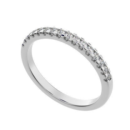 0.24Ct Round Cut Simulated Clear Diamond dainty Minimalist channel Stackable half eternity 14K / 18K Solid White Gold everyday wedding band
