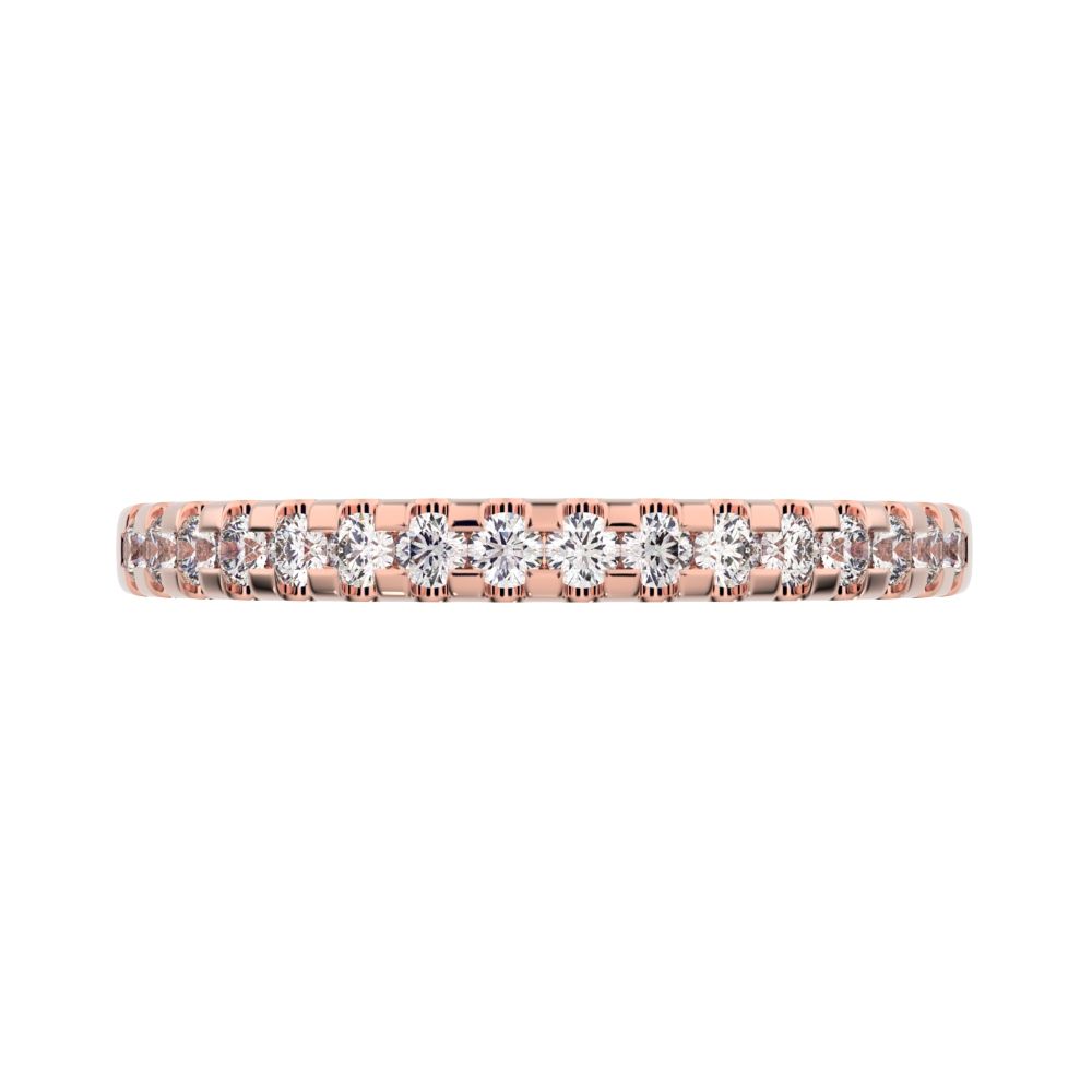 0.24 ct Round Cut Simulated Clear Diamond dainty Minimalist channel Stackable half eternity 14K / 18K Solid Rose Gold everyday wedding band