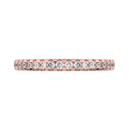 0.24 ct Round Cut Simulated Clear Diamond dainty Minimalist channel Stackable half eternity 14K / 18K Solid Rose Gold everyday wedding band