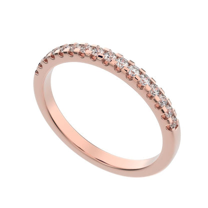 0.24 ct Round Cut Simulated Clear Diamond dainty Minimalist channel Stackable half eternity 14K / 18K Solid Rose Gold everyday wedding band
