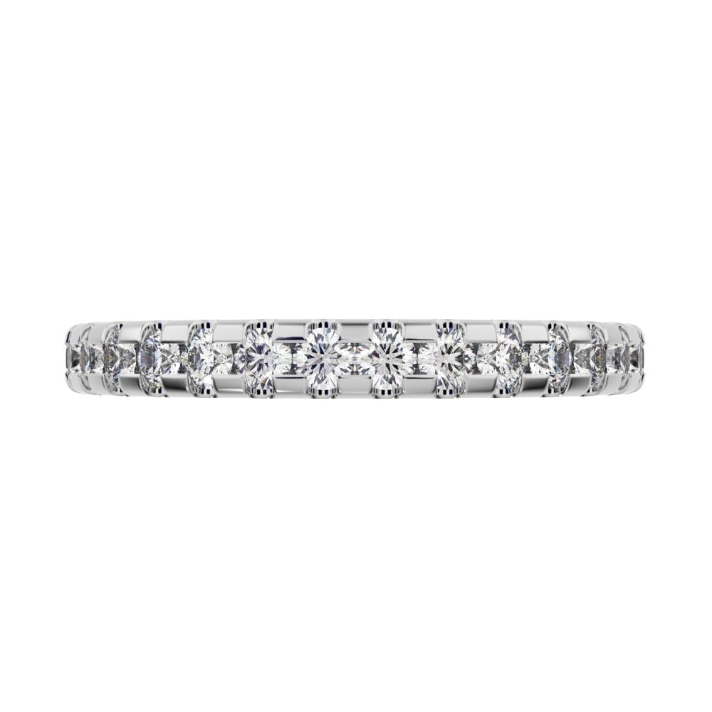 0.48Ct Round Cut Simulated Clear Diamond dainty Minimalist channel Stackable half eternity 14K / 18K Solid White Gold everyday wedding band