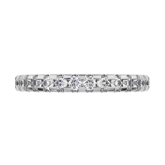 0.48Ct Round Cut Simulated Clear Diamond dainty Minimalist channel Stackable half eternity 14K / 18K Solid White Gold everyday wedding band