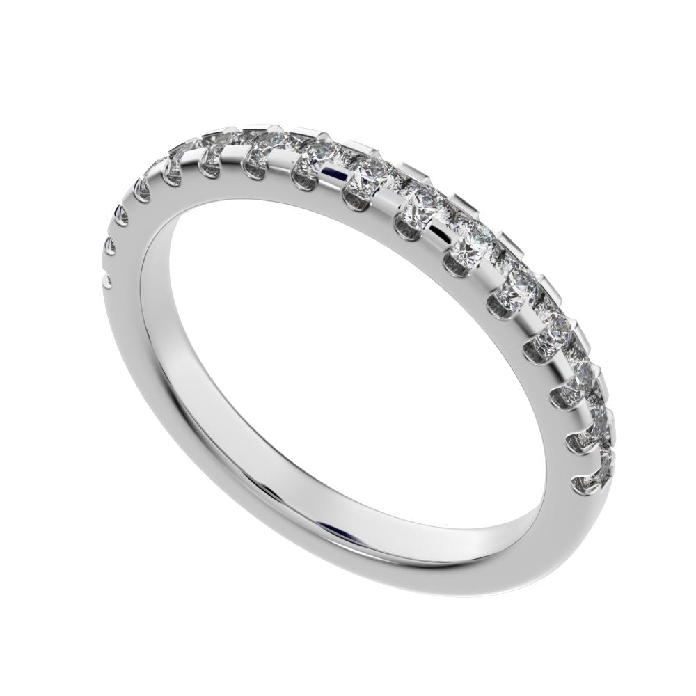 0.48Ct Round Cut Simulated Clear Diamond dainty Minimalist channel Stackable half eternity 14K / 18K Solid White Gold everyday wedding band