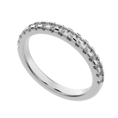 0.48Ct Round Cut Simulated Clear Diamond dainty Minimalist channel Stackable half eternity 14K / 18K Solid White Gold everyday wedding band