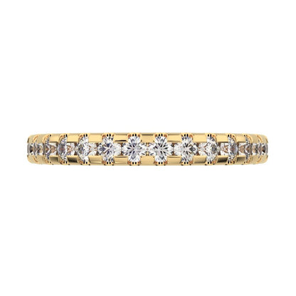 0.48 ct Round Cut Simulated Clear Diamond dainty Minimalist prong Stackable half eternity 14K / 18K Solid Yellow Gold everyday wedding band