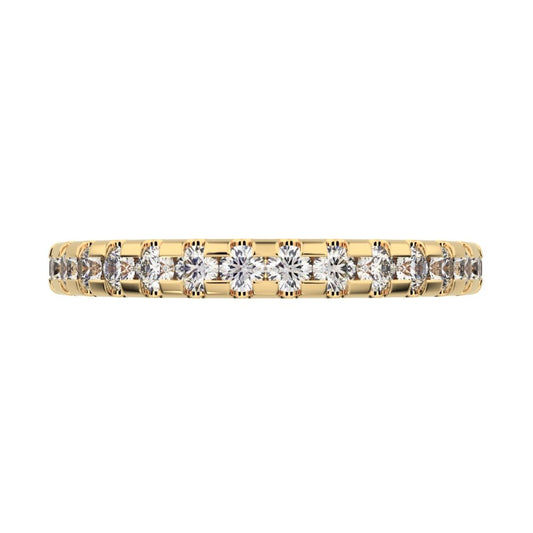 0.48 ct Round Cut Simulated Clear Diamond dainty Minimalist prong Stackable half eternity 14K / 18K Solid Yellow Gold everyday wedding band