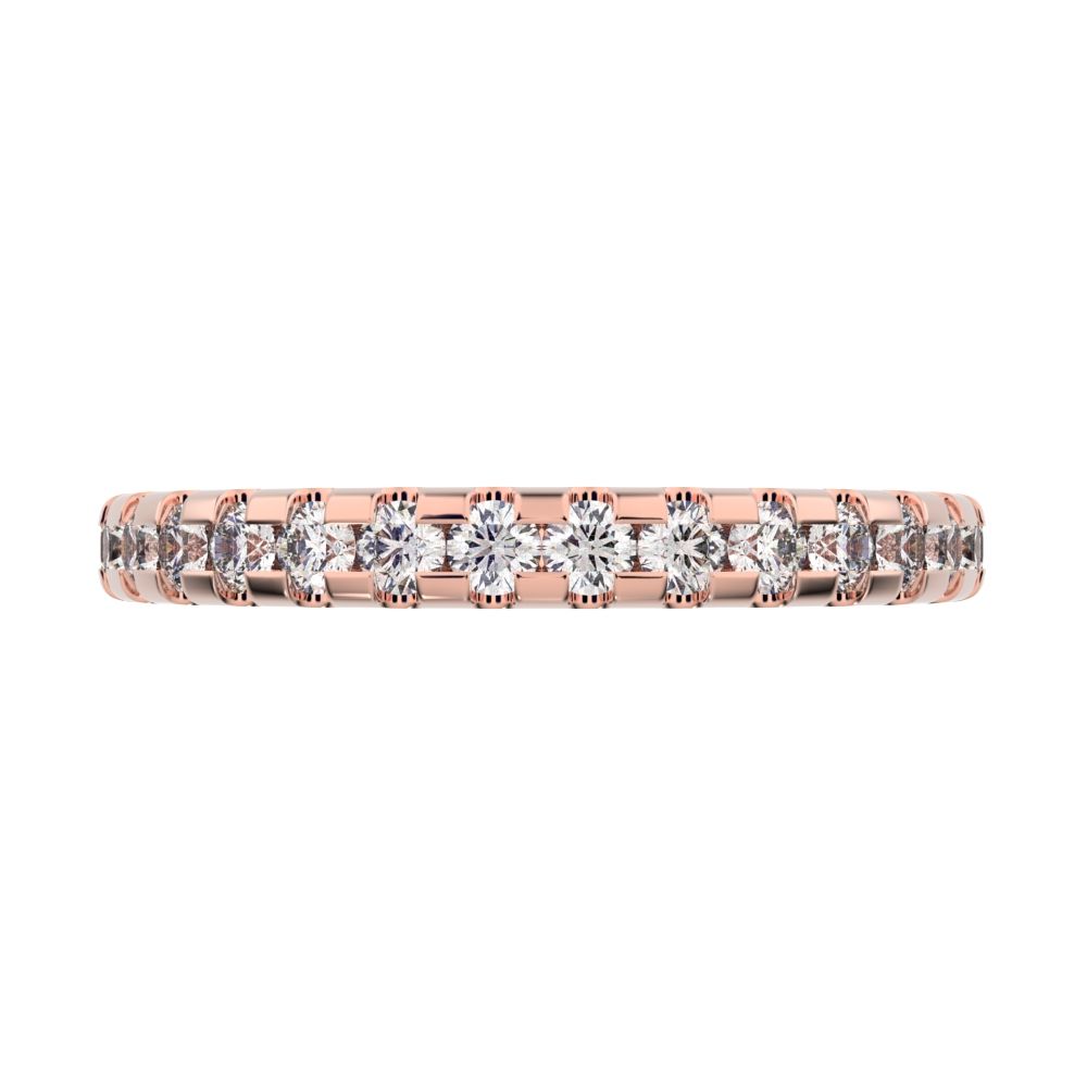 0.48Ct Round Cut Simulated Clear Diamond dainty Minimalist prong Stackable half eternity 14K / 18K Solid Rose Gold everyday wedding band