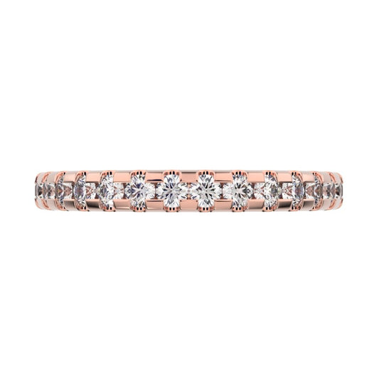 0.48Ct Round Cut Simulated Clear Diamond dainty Minimalist prong Stackable half eternity 14K / 18K Solid Rose Gold everyday wedding band