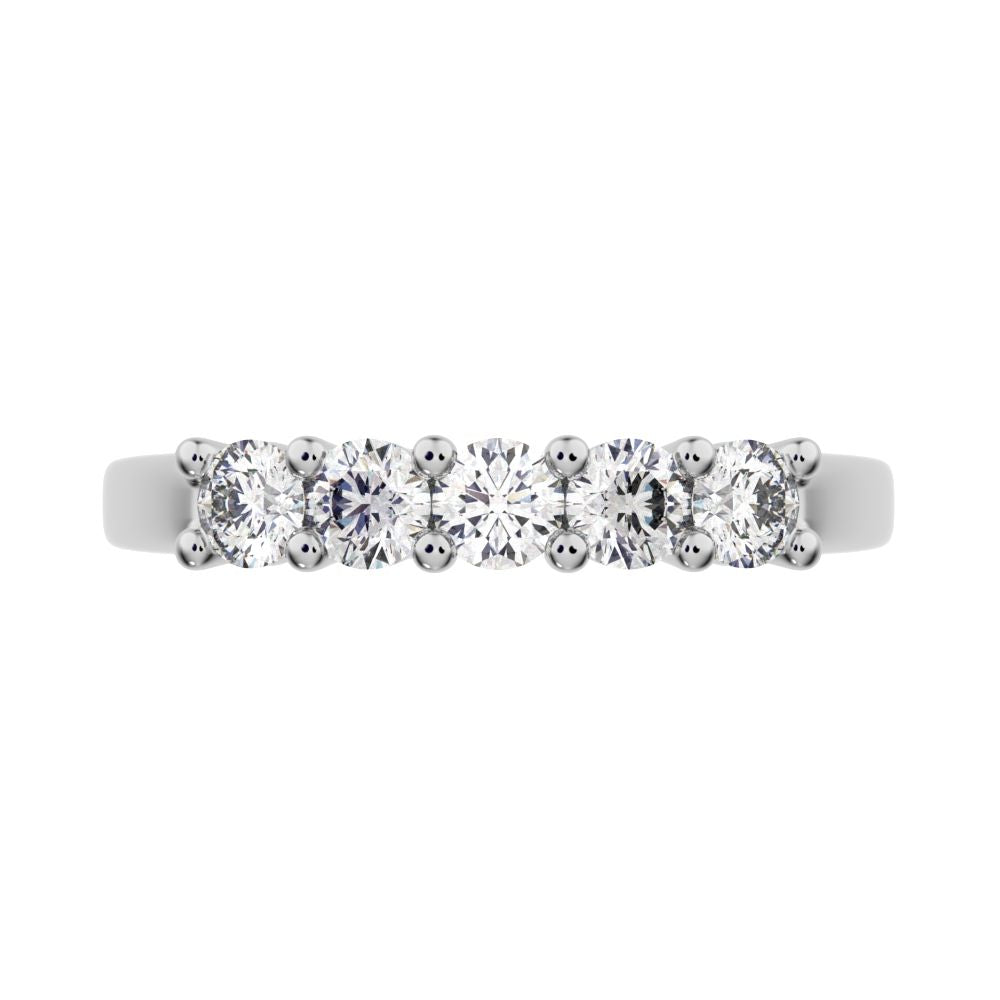 0.55 ct Round Cut Simulated Clear Diamond dainty Minimalist prong Stackable half eternity 14K / 18K Solid White Gold everyday wedding band