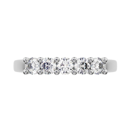 0.55 ct Round Cut Moissanite dainty Minimalist prong Stackable half eternity vintage 14K / 18K Solid White Gold everyday wedding band