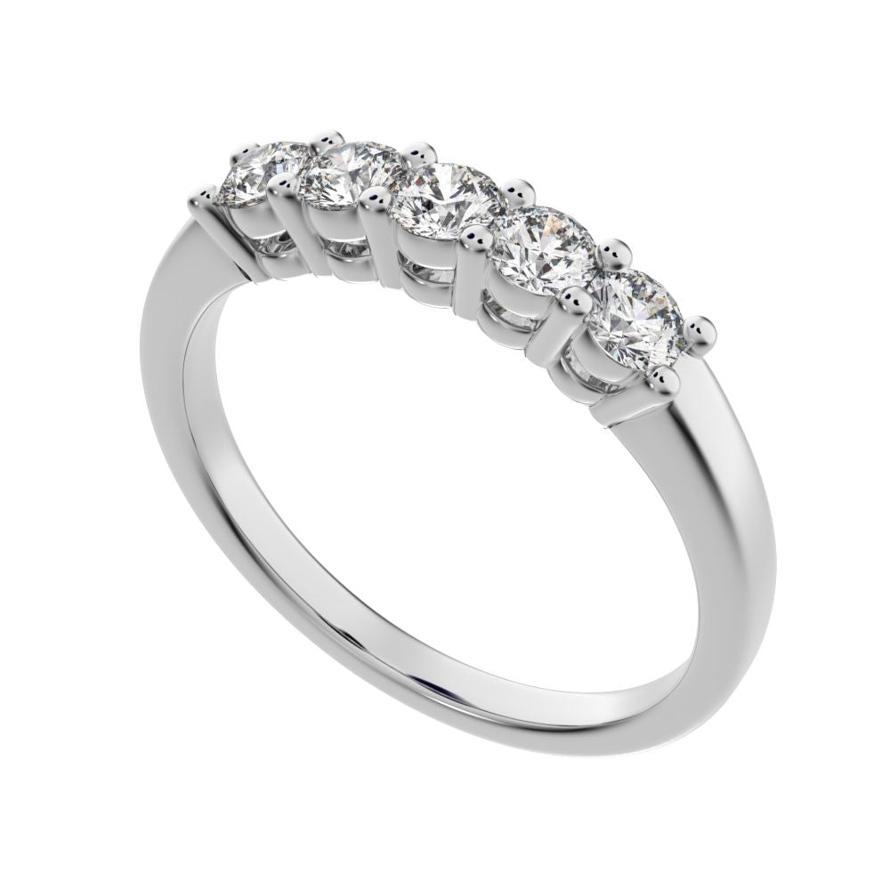0.55 ct Round Cut Simulated Clear Diamond dainty Minimalist prong Stackable half eternity 14K / 18K Solid White Gold everyday wedding band