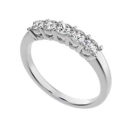 0.55 ct Round Cut Simulated Clear Diamond dainty Minimalist prong Stackable half eternity 14K / 18K Solid White Gold everyday wedding band