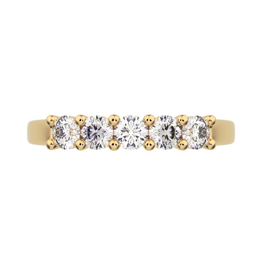 0.55 ct Round Cut Simulated Clear Diamond dainty Minimalist prong Stackable half eternity 14K / 18K Solid Yellow Gold everyday wedding band