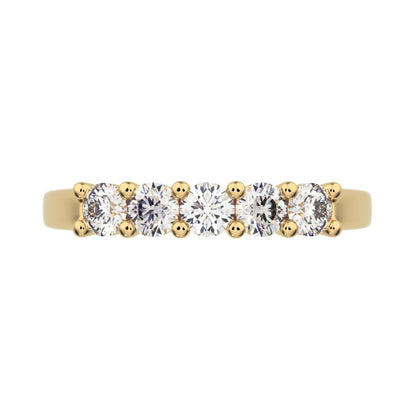 0.55 ct Round Cut Simulated Clear Diamond dainty Minimalist prong Stackable half eternity 14K / 18K Solid Yellow Gold everyday wedding band