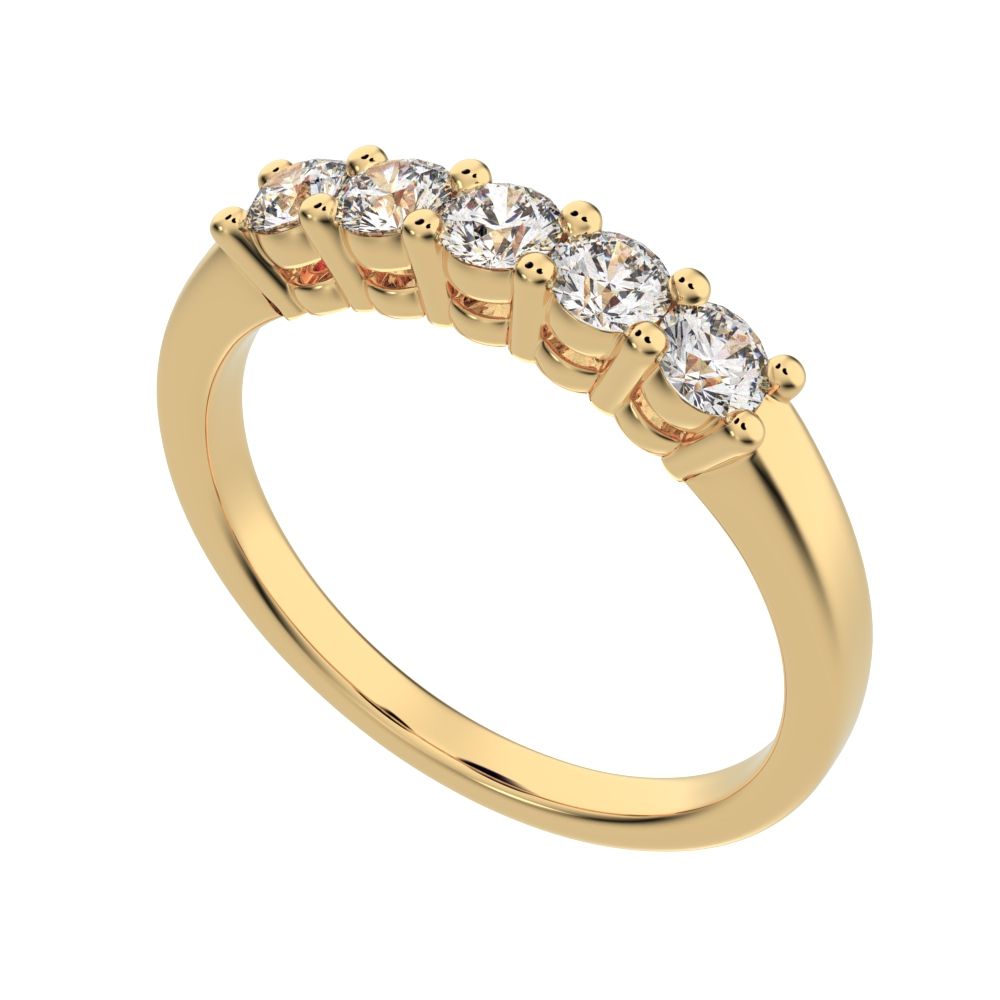 0.55 ct Round Cut Moissanite dainty Minimalist prong Stackable half eternity vintage 14K / 18K Solid Yellow Gold everyday wedding band