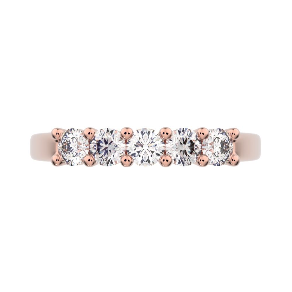 0.55Ct Round Cut Simulated Clear Diamond dainty Minimalist prong Stackable half eternity 14K / 18K Solid Rose Gold everyday wedding band
