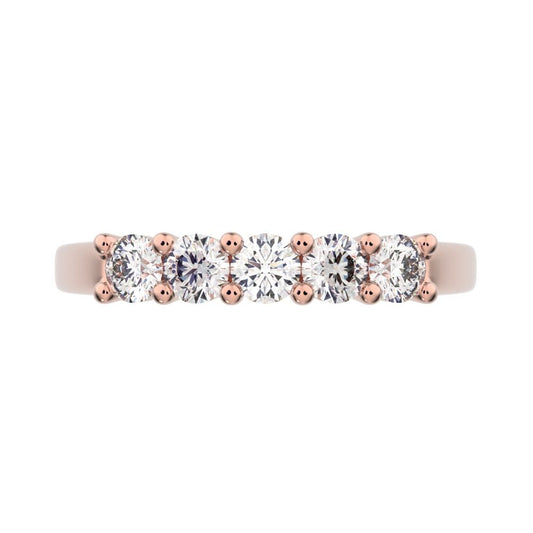 0.55Ct Round Cut Simulated Clear Diamond dainty Minimalist prong Stackable half eternity 14K / 18K Solid Rose Gold everyday wedding band