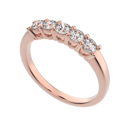 0.55 ct Round Cut Moissanite dainty Minimalist prong Stackable half eternity vintage 14K / 18K Solid Rose Gold everyday wedding band