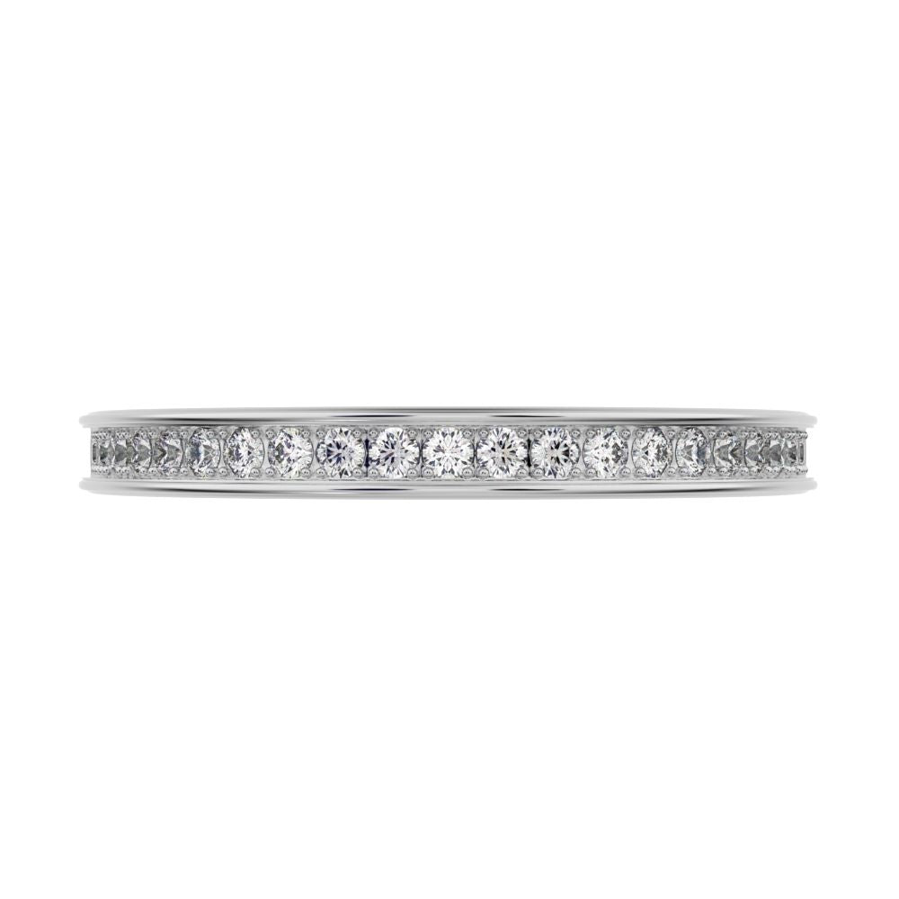 0.23Ct Round Cut Simulated Clear Diamond dainty Minimalist channel Stackable half eternity 14K / 18K Solid White Gold everyday wedding band