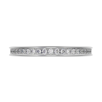 0.23Ct Round Cut Simulated Clear Diamond dainty Minimalist channel Stackable half eternity 14K / 18K Solid White Gold everyday wedding band