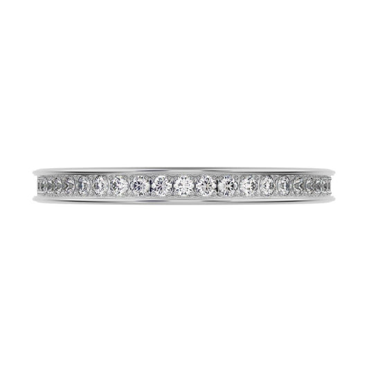 0.23 ct Round Cut Moissanite dainty Minimalist channel Stackable half eternity vintage 14K / 18K Solid White Gold everyday wedding band