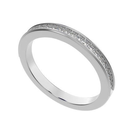 0.23Ct Round Cut Simulated Clear Diamond dainty Minimalist channel Stackable half eternity 14K / 18K Solid White Gold everyday wedding band