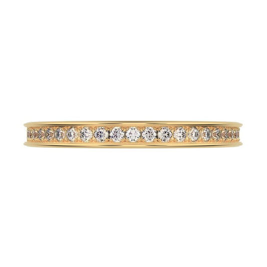 0.23Ct Round Cut Simulated Clear Diamond Minimalist channel Stackable half eternity 14K / 18K Solid Yellow Gold everyday wedding band