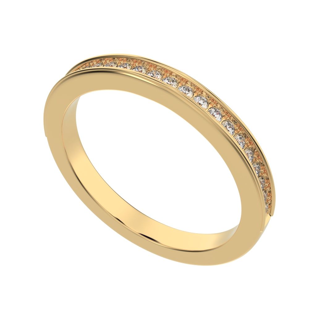 0.23Ct Round Cut Simulated Clear Diamond Minimalist channel Stackable half eternity 14K / 18K Solid Yellow Gold everyday wedding band