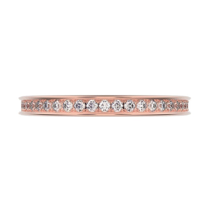 0.23 ct Round Cut Simulated Clear Diamond dainty Minimalist channel Stackable half eternity 14K / 18K Solid Rose Gold everyday wedding band