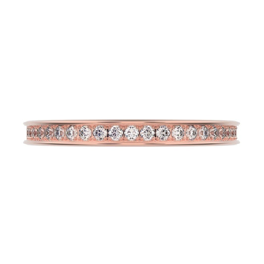 0.23 ct Round Cut Simulated Clear Diamond dainty Minimalist channel Stackable half eternity 14K / 18K Solid Rose Gold everyday wedding band