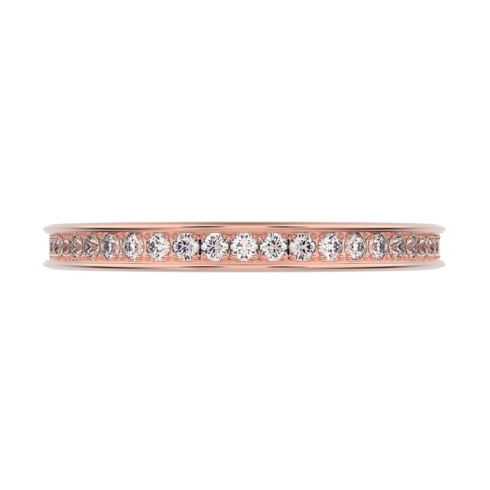 0.23 ct Round Cut Moissanite dainty Minimalist channel Stackable half eternity vintage 14K / 18K Solid Rose Gold everyday wedding band