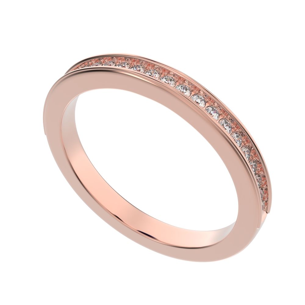0.23 ct Round Cut Simulated Clear Diamond dainty Minimalist channel Stackable half eternity 14K / 18K Solid Rose Gold everyday wedding band