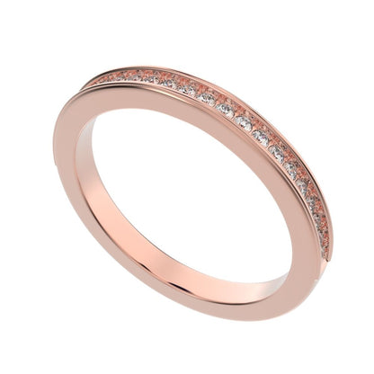 0.23 ct Round Cut Moissanite dainty Minimalist channel Stackable half eternity vintage 14K / 18K Solid Rose Gold everyday wedding band