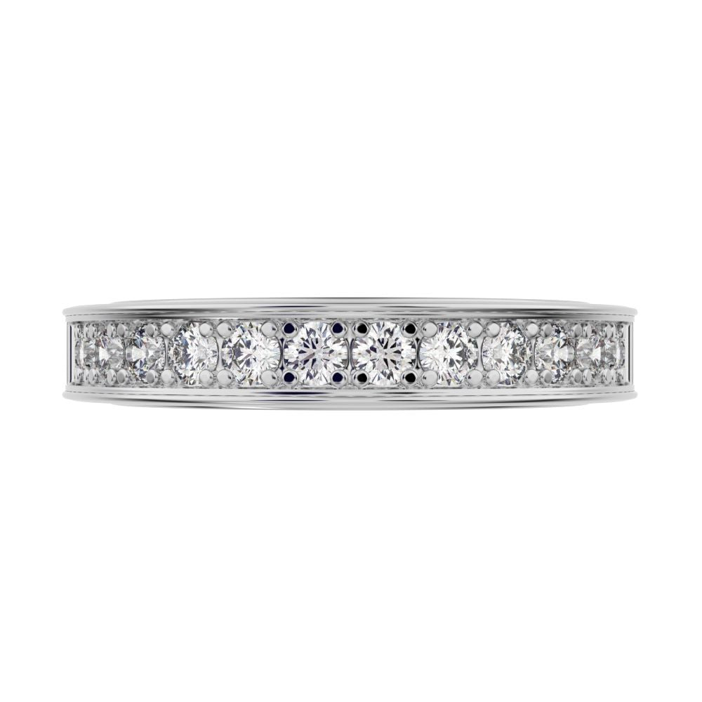 0.42 ct Round Cut Moissanite dainty Minimalist channel Stackable half eternity vintage 14K / 18K Solid White Gold everyday wedding band