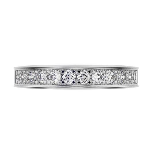 0.42 ct Round Cut Moissanite dainty Minimalist channel Stackable half eternity vintage 14K / 18K Solid White Gold everyday wedding band