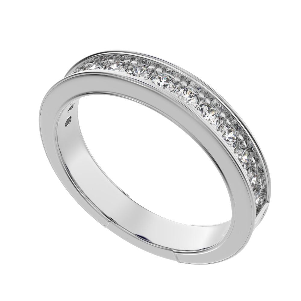 0.42Ct Round Cut Simulated Clear Diamond dainty Minimalist channel Stackable half eternity 14K / 18K Solid White Gold everyday wedding band