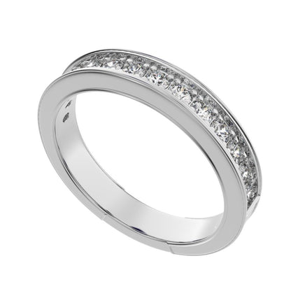 0.42Ct Round Cut Simulated Clear Diamond dainty Minimalist channel Stackable half eternity 14K / 18K Solid White Gold everyday wedding band