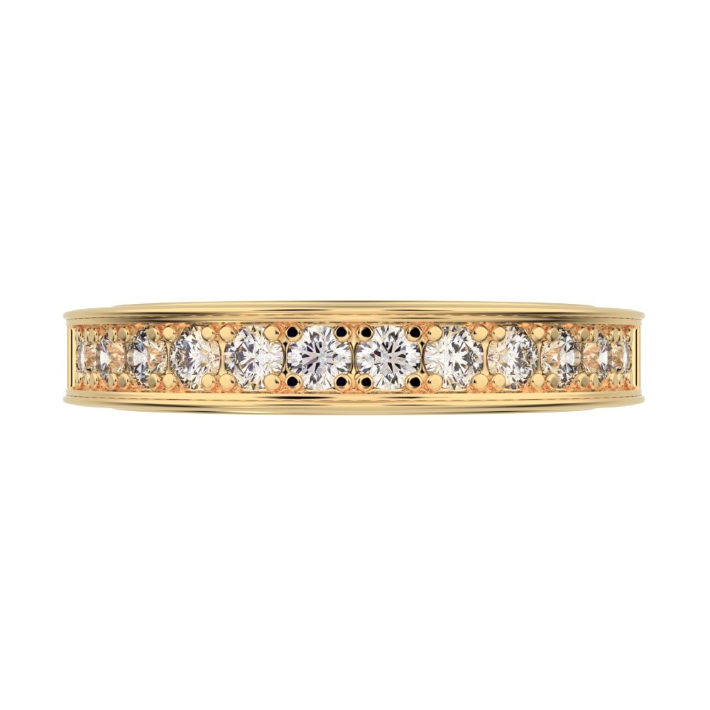 0.42Ct Round Cut Simulated Clear Diamond Minimalist channel Stackable half eternity 14K / 18K Solid Yellow Gold everyday wedding band