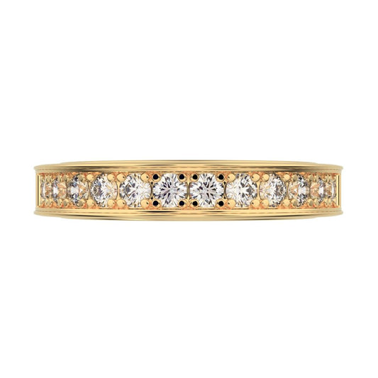 0.42 ct Round Cut Moissanite dainty Minimalist channel Stackable half eternity vintage 14K / 18K Solid Yellow Gold everyday wedding band