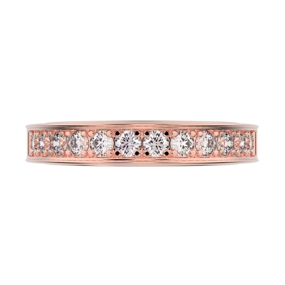 0.42 ct Round Cut Moissanite dainty Minimalist channel Stackable half eternity vintage 14K / 18K Solid Rose Gold everyday wedding band