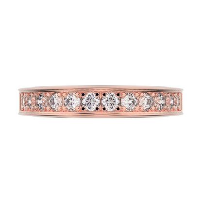 0.42 ct Round Cut Moissanite dainty Minimalist channel Stackable half eternity vintage 14K / 18K Solid Rose Gold everyday wedding band