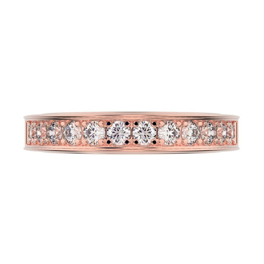 0.42 ct Round Cut Moissanite dainty Minimalist channel Stackable half eternity vintage 14K / 18K Solid Rose Gold everyday wedding band