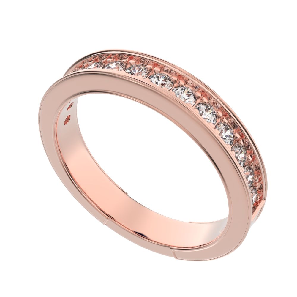 0.42 ct Round Cut Simulated Clear Diamond dainty Minimalist channel Stackable half eternity 14K / 18K Solid Rose Gold everyday wedding band