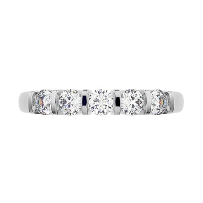 0.55 ct Round Cut Moissanite dainty Minimalist prong Stackable half eternity vintage 14K / 18K Solid White Gold everyday wedding band