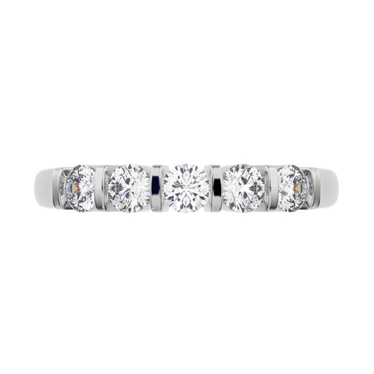 0.55 ct Round Cut Moissanite dainty Minimalist prong Stackable half eternity vintage 14K / 18K Solid White Gold everyday wedding band
