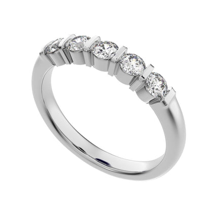 0.55 ct Round Cut Moissanite dainty Minimalist prong Stackable half eternity vintage 14K / 18K Solid White Gold everyday wedding band