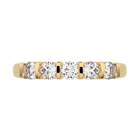 0.55 ct Round Cut Moissanite dainty Minimalist prong Stackable half eternity vintage 14K / 18K Solid Yellow Gold everyday wedding band