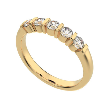 0.55 ct Round Cut Moissanite dainty Minimalist prong Stackable half eternity vintage 14K / 18K Solid Yellow Gold everyday wedding band